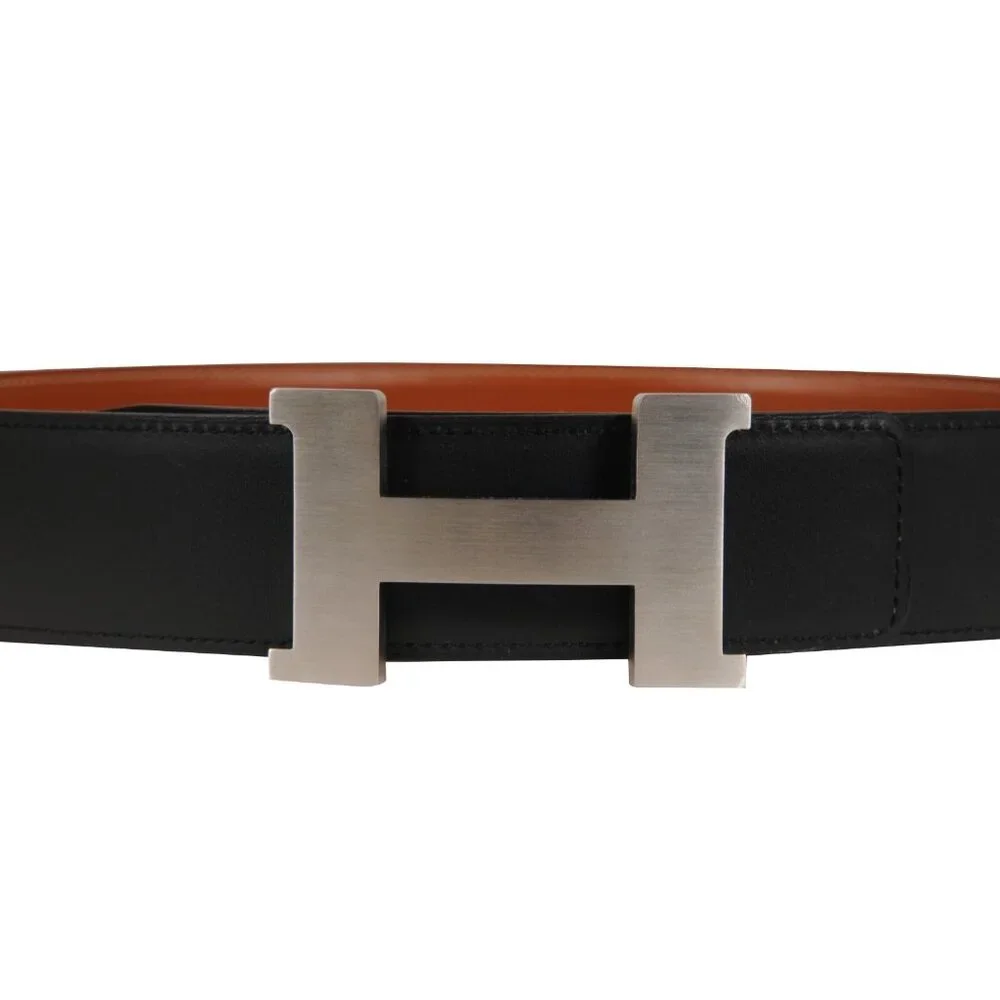 Hermes 41MM H Belt Buckle Kit Reversible Leather Strap 85 Silver Black Brown
